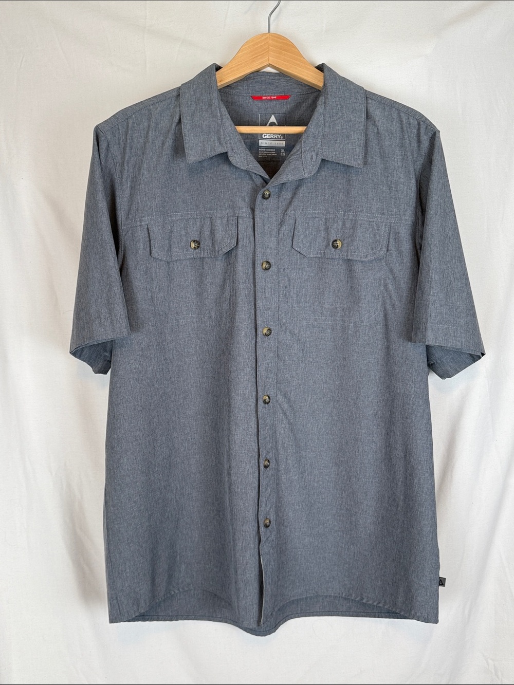 Men's Gerry Short Sleeve Quick Dry Tech Woven Collared Shirt Solid Gray Size XL